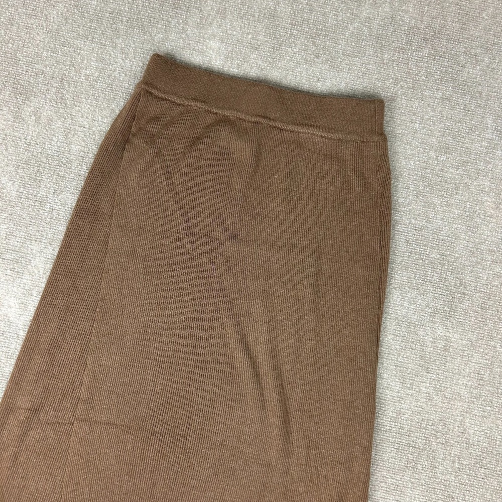 Commense Maxi Skirt Womens Medium Brown Ribbed Knit‎ Elastic Waistband Back Slit